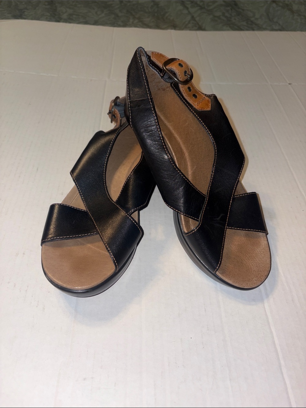 Dansko Black and Tan Leather Sandals